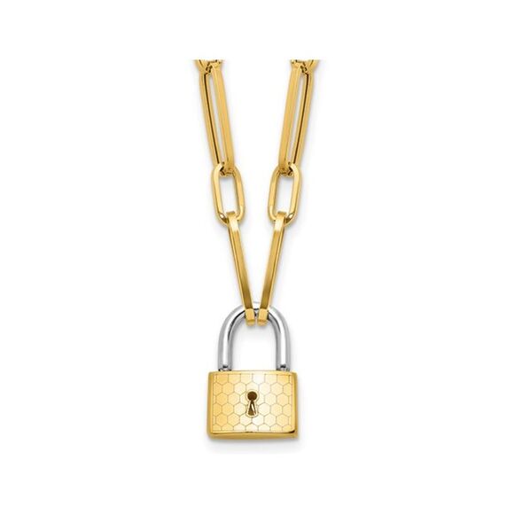 14K Yellow Gold Fancy Link with Lock Necklace (Chain 18.25 Inche)